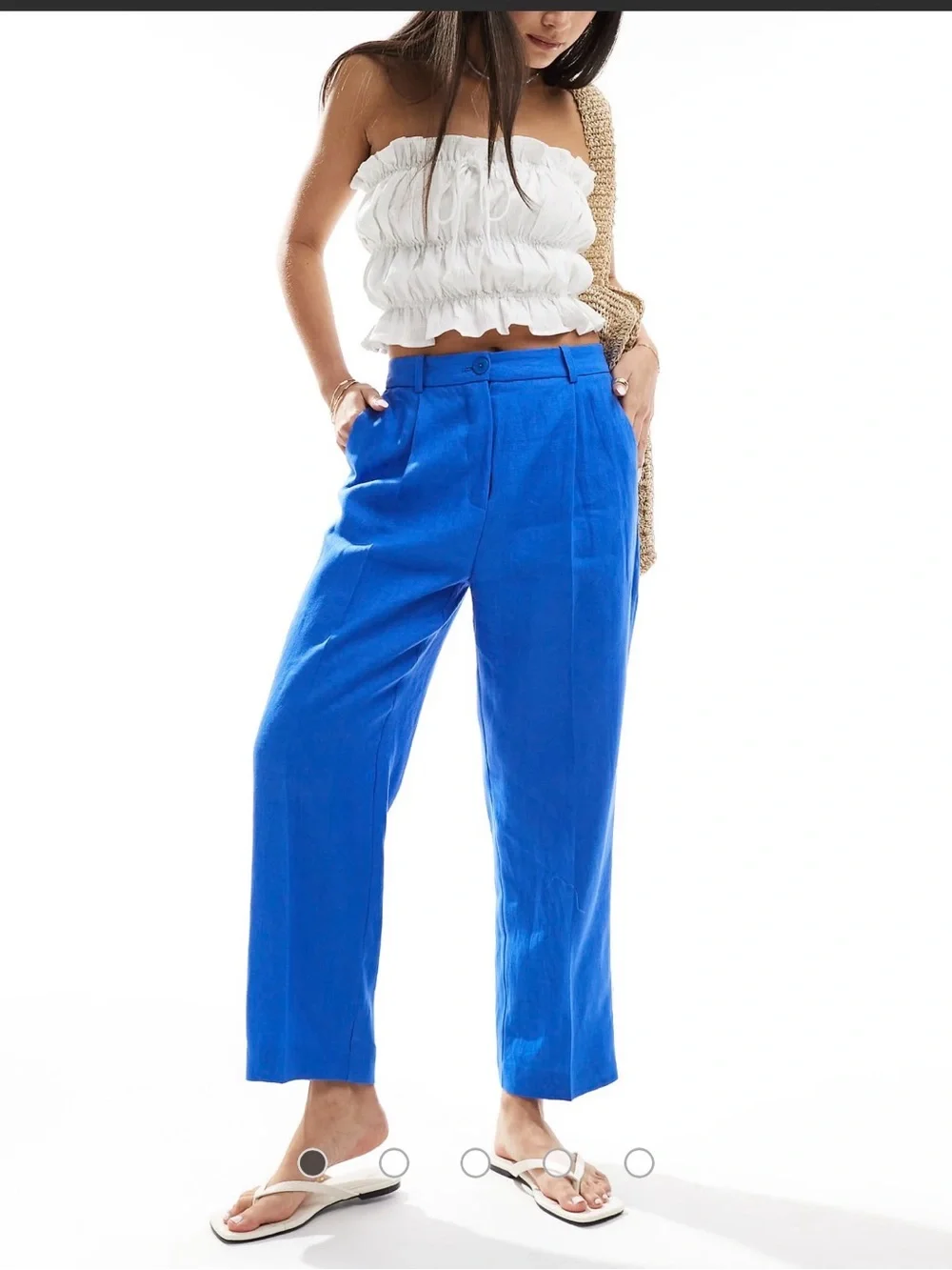 MNG Linen Trousers in Cobalt Blue